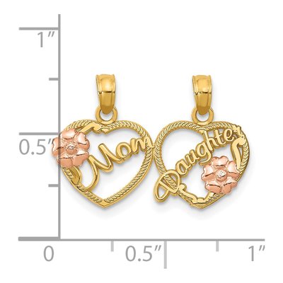 14K Two-Tone Gold Mom Daughter Heart Set Pendant – view 4