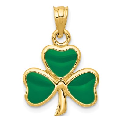 14K Yellow Gold Enameled Leaf Clover Pendant