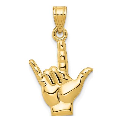 14K Yellow Gold I Love You Hand Sign Charm