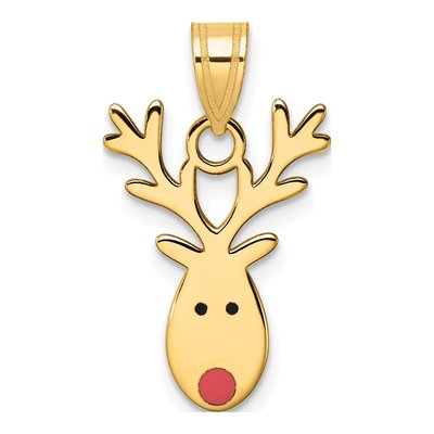 14K Yellow Gold Enameled Reindeer Pendant