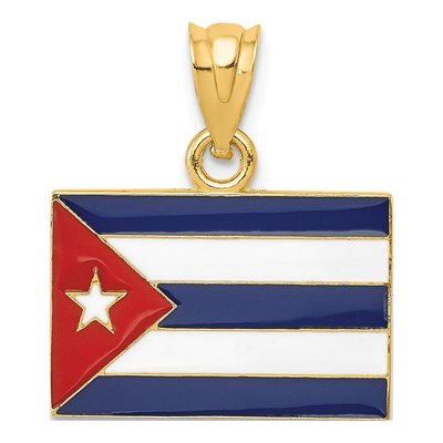 14K Yellow Gold Enameled Cuba Flag Pendant