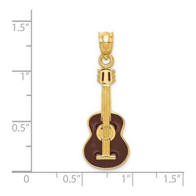 14K Yellow Gold Brown Enamel Guitar Pendant – view 5