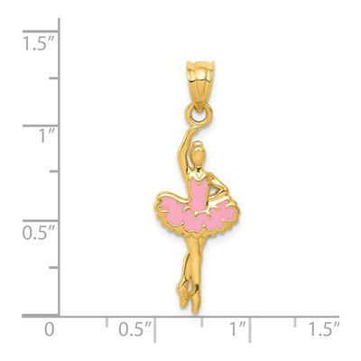 14K Yellow Gold Pink Enamel Ballerina Pendant – view 5