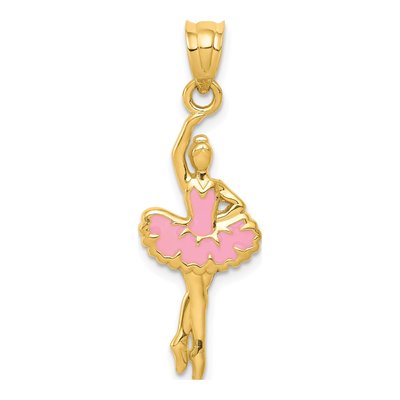 14K Yellow Gold Pink Enamel Ballerina Pendant