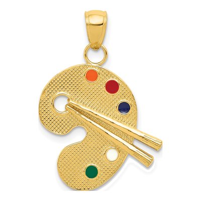 14K Yellow Gold Enameled Artist Palette Charm