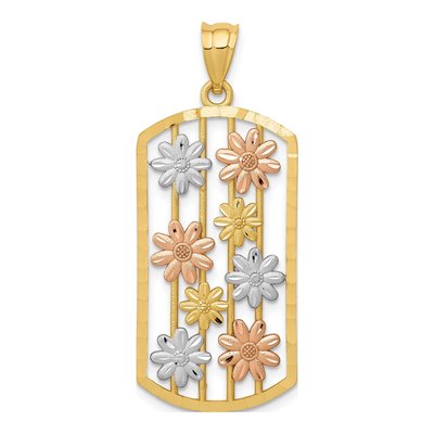 14K Two-Tone Gold Framed Daisy Pendant