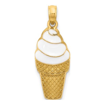14K Yellow Gold Enamel Ice Cream Cone Pendant