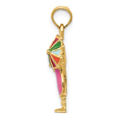 14K Yellow Gold Pink Enameled Tropical Drink Pendant – view 3