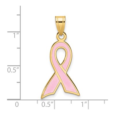 14K Yellow Gold Pink Awareness Ribbon Pendant – view 5