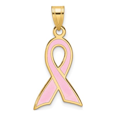 14K Yellow Gold Pink Awareness Ribbon Pendant