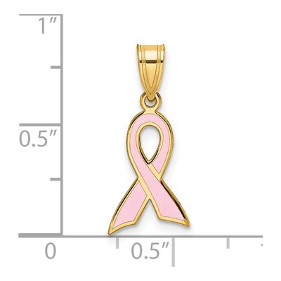 14K Yellow Gold Pink Enamel Awareness Ribbon Pendant – view 5