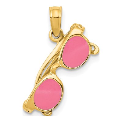 14K Yellow Gold Pink Enamel Sunglasses Pendant