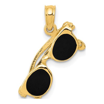14K Yellow Gold Black Enamel 3-D Sunglasses Pendant