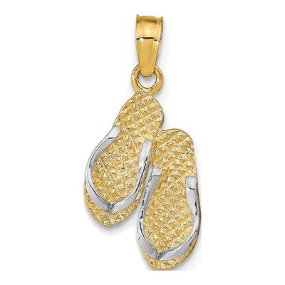 14K Yellow Gold 3D Hawaii Double Flip-Flop Pendant