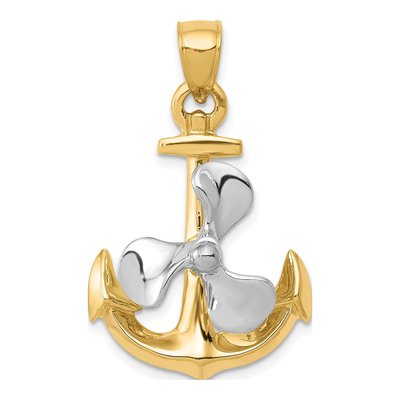 14K Two-Tone Gold 3-D Anchor Pendant