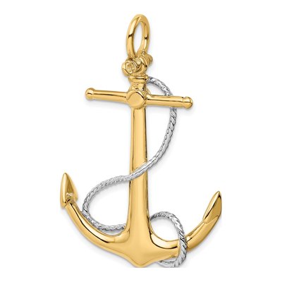 14K Two-Tone Gold 3-D Large Anchor Pendant – view 6
