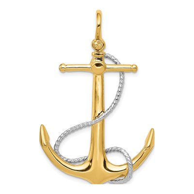 14K Two-Tone Gold 3-D Large Anchor Pendant