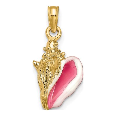 14K Yellow Gold Enameled 3-D Conch Shell Pendant