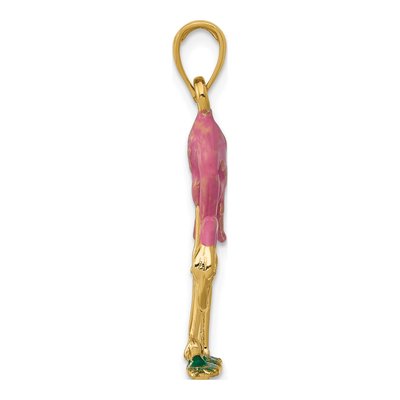 14K Yellow Gold Enameled 3-D Pink Flamingo Pendant – view 3
