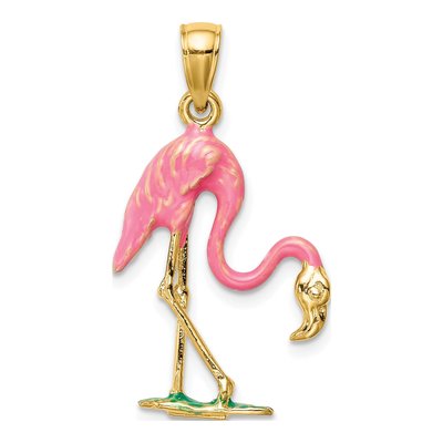 14K Yellow Gold Enameled 3-D Pink Flamingo Pendant – view 4