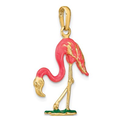 14K Yellow Gold Enameled 3-D Pink Flamingo Pendant – view 5