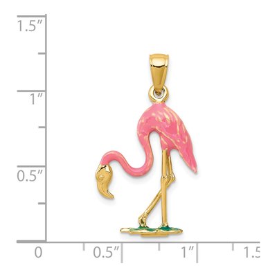 14K Yellow Gold Enameled 3-D Pink Flamingo Pendant – view 6