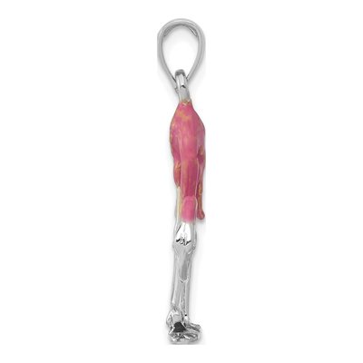14K White Gold Enameled 3D Pink Flamingo Pendant – view 3