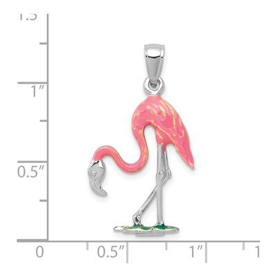 14K White Gold Enameled 3D Pink Flamingo Pendant – view 4