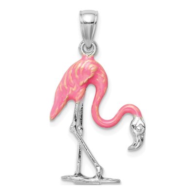14K White Gold Enameled 3D Pink Flamingo Pendant – view 5