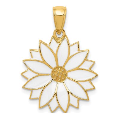 14K Yellow Gold Enameled Daisy Pendant