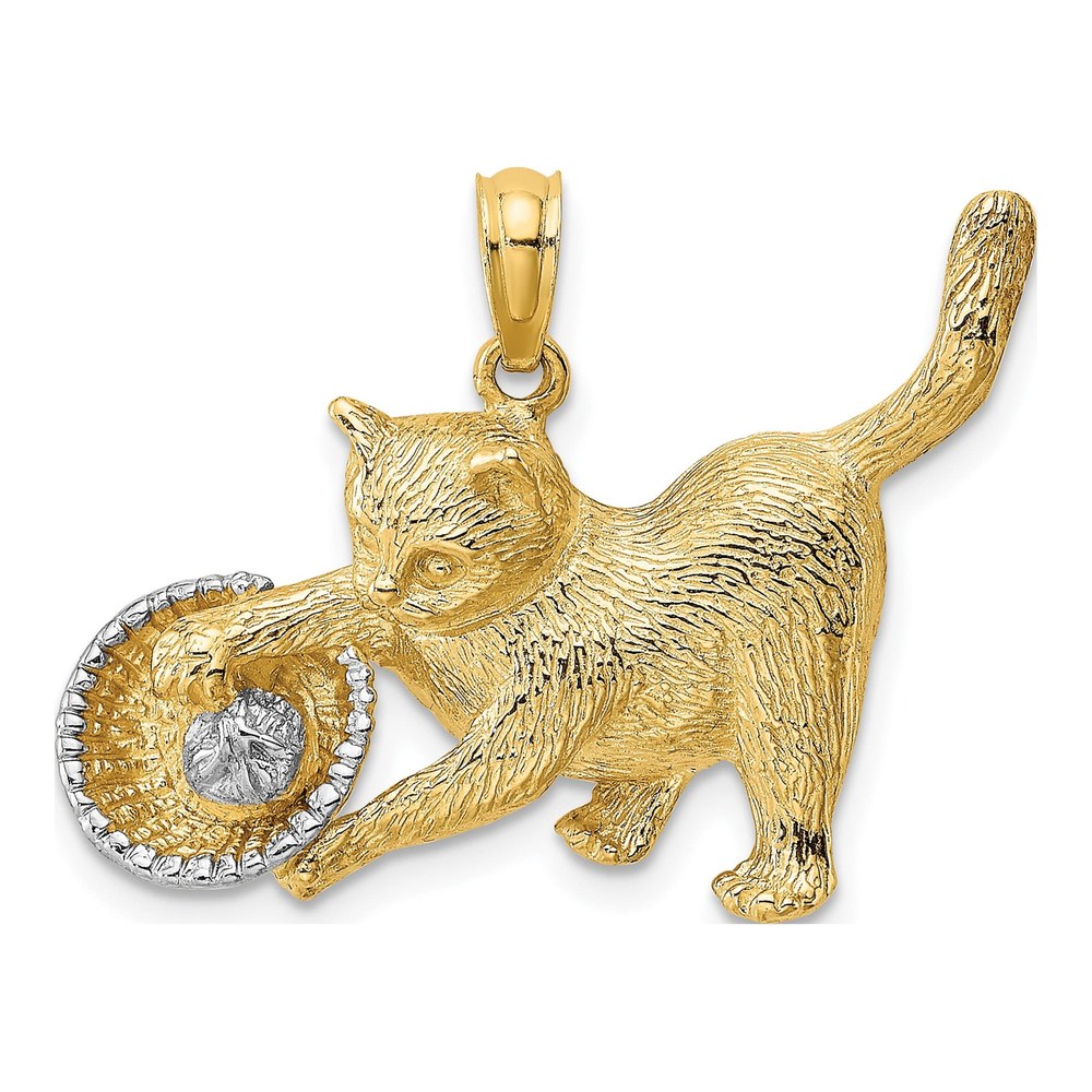 14K Yellow Gold Cat Playing Charm