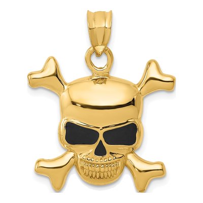 14K Yellow Gold Enameled Skull Pendant