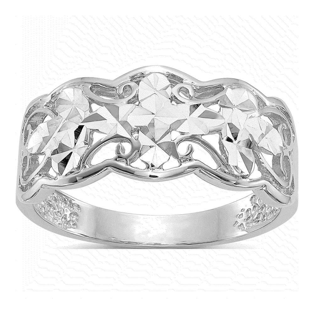 14K White Gold Diamond-Cut Wave Ring