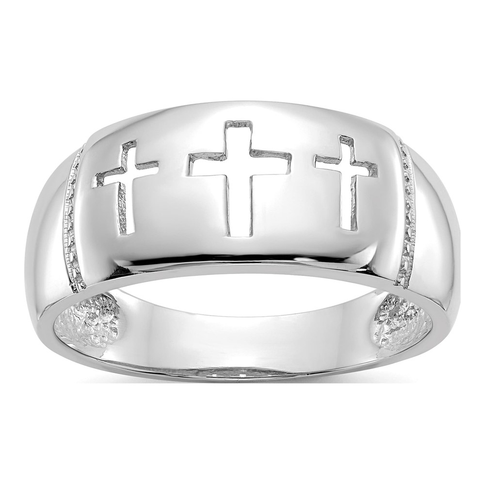 14k White Gold 3 Cross Cut-Out Ring, Size 7
