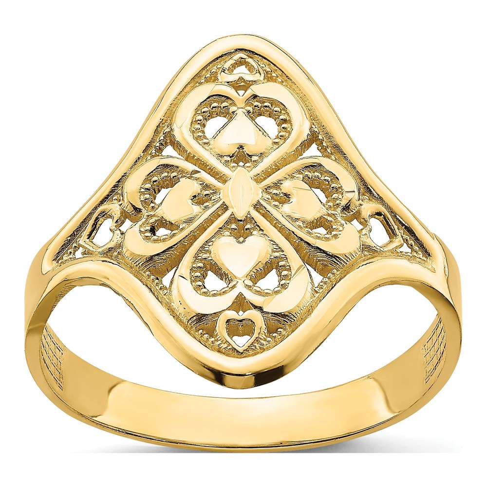 14K Yellow Gold Diamond-Cut Filigree Hearts Ring