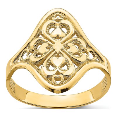 14K Yellow Gold Diamond-Cut Filigree Hearts Ring