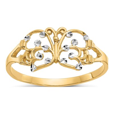 14K Yellow Gold Diamond-Cut Butterfly Ring