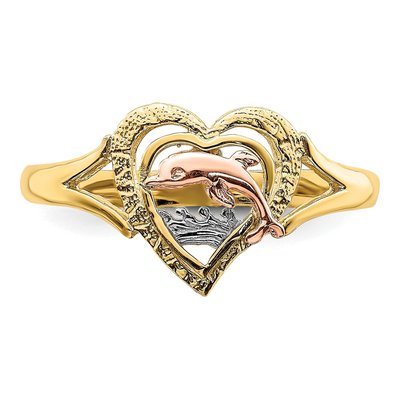 14K Two-Tone Gold Dolphin Heart Ring – view 6