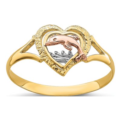 14K Two-Tone Gold Dolphin Heart Ring