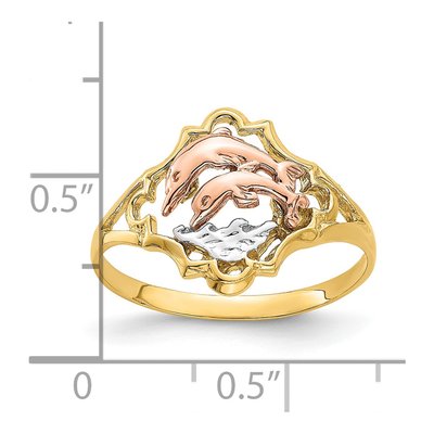 14K Two-Tone Gold Double Dolphin Ring – view 4