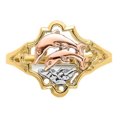 14K Two-Tone Gold Double Dolphin Ring – view 6