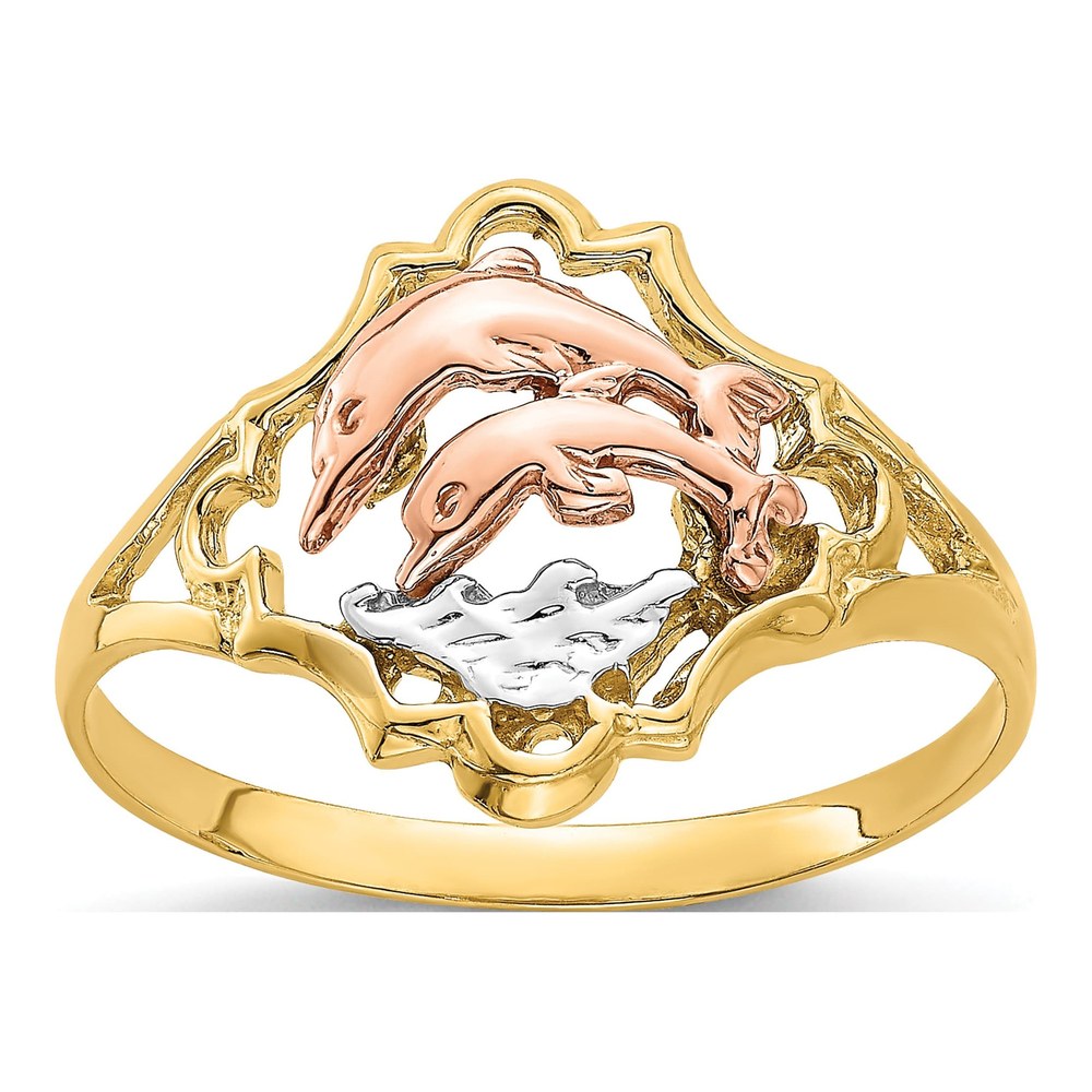 14K Two-Tone Gold Double Dolphin Ring