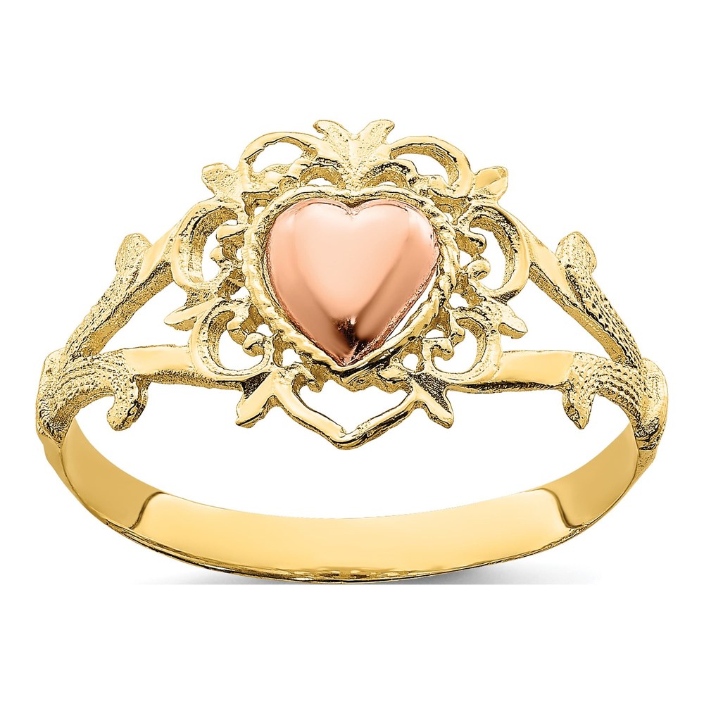 14K Two-Tone Gold Heart Filigree Ring
