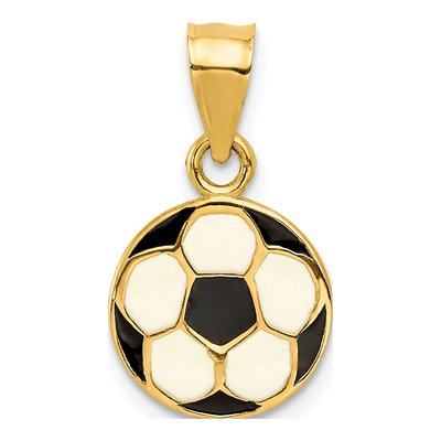 14K Yellow Gold Black Enamel Soccer Ball Pendant