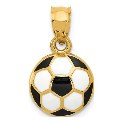 14K Yellow Gold Black Soccer Ball Pendant