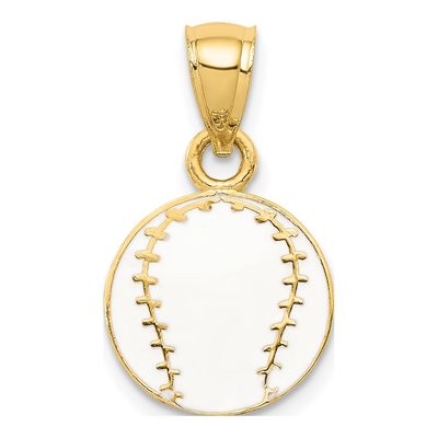 14K Yellow Gold Enameled Baseball Pendant