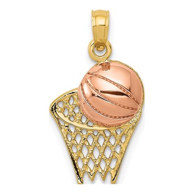14K Two-Tone Gold Basketball Hoop Pendant