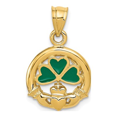 14K Yellow Gold Enameled Claddagh Charm