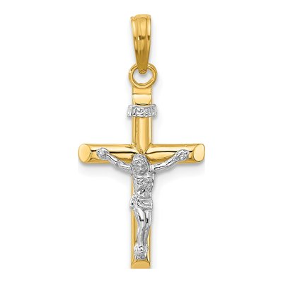 14K Two-Tone Gold INRI Crucifix Pendant