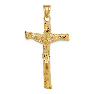 14K Yellow Gold Rugged Tree Crucifix Pendant